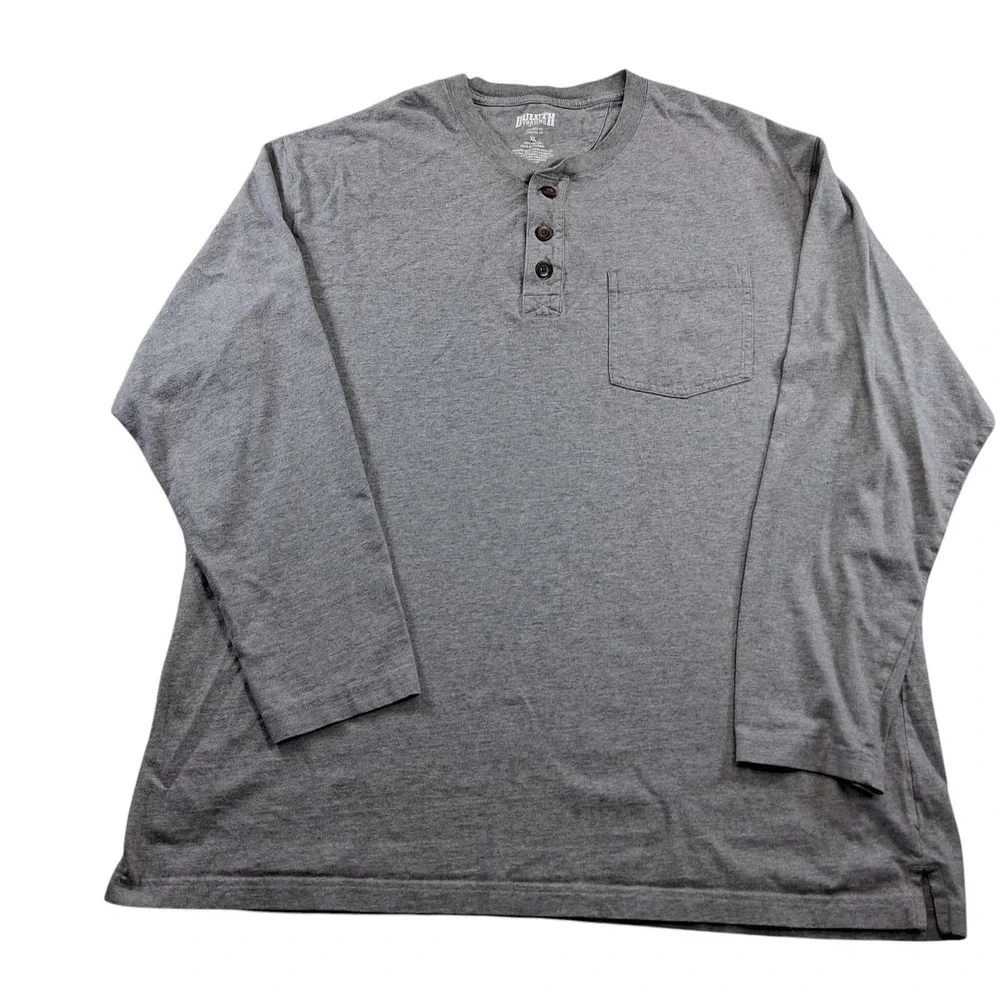 Duluth Mens Henley Shirt XL Gray Longtail T Relaxed Fit‎ Long Sleeve Pocket